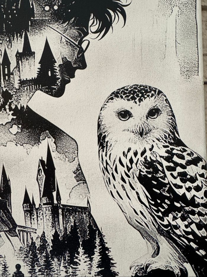 Tableau Harry Potter silhouette Edwige et Poudlard en toile 30x40cm - photo numéro 5