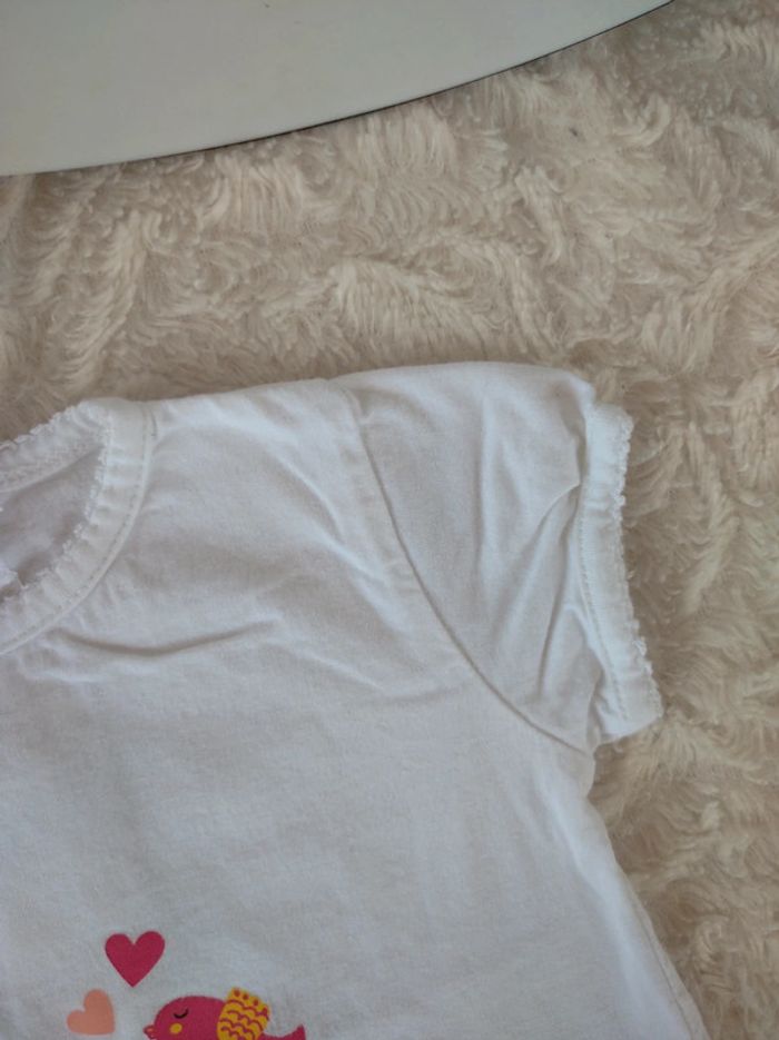 Tee shirt chemise manches courtes Fille 6 mois cœur mon petit Oiseau 100% coton - photo numéro 4