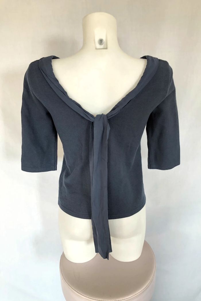 Haut manches trois quarts lavallière bleu marine texturé Bonobo taille 34 comme neuf - photo numéro 7