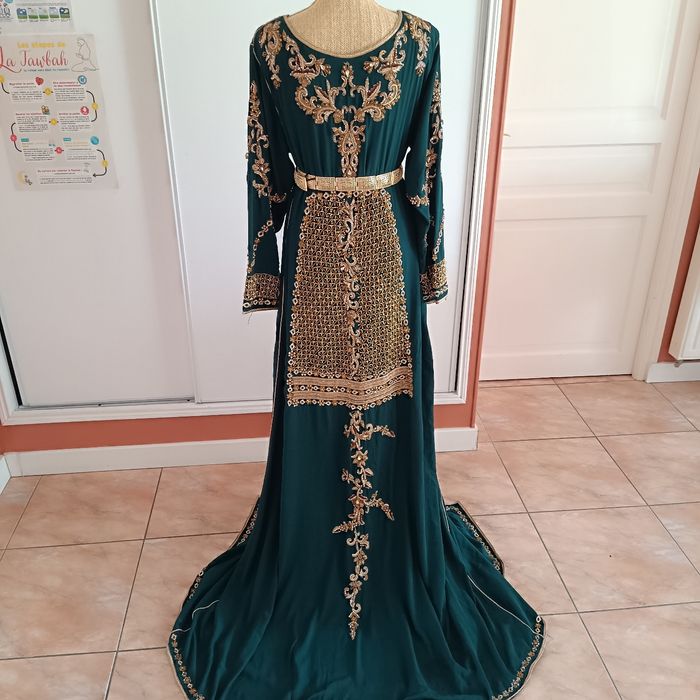 Caftan takchita robe de soirée vert bouteille et doré - photo numéro 8