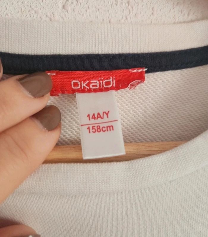 Sweat fille 14 ans – Okaïdi – bleu marine/blanc – comme neuf - photo numéro 3
