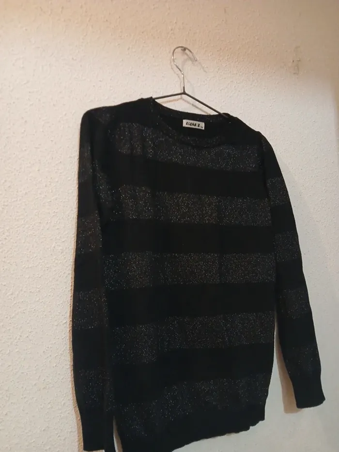 Sweat leger a rayures noir /pailettée " elenza z" taille unique - photo numéro 2