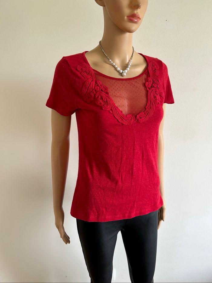 Teeshirt rouge à manches courtes Morgan taille S bon état - photo numéro 2