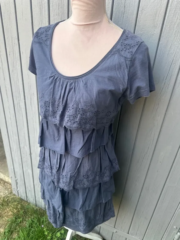 Robe manches courtes volants bleu fleurie miss Captain 36/S - photo numéro 3