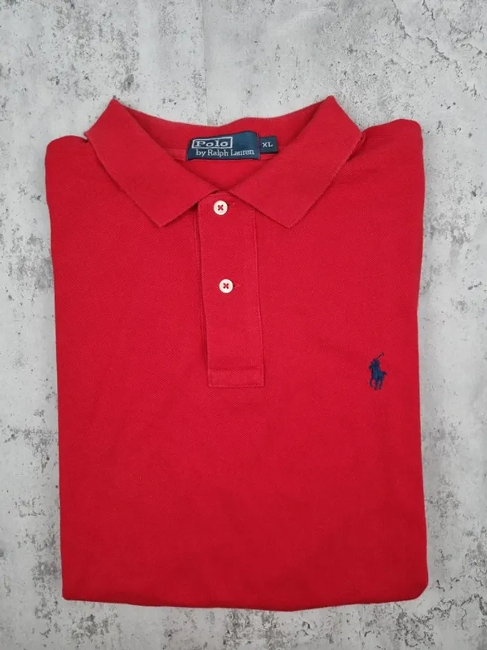 Polo Ralph Lauren rouge logo bleu – Taille XL Homme (mesures en photos) - photo numéro 2