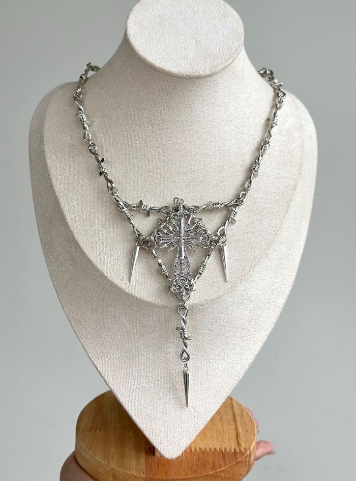 Cross Pendant Statement Necklace Punk Gothic Silver - photo numéro 3