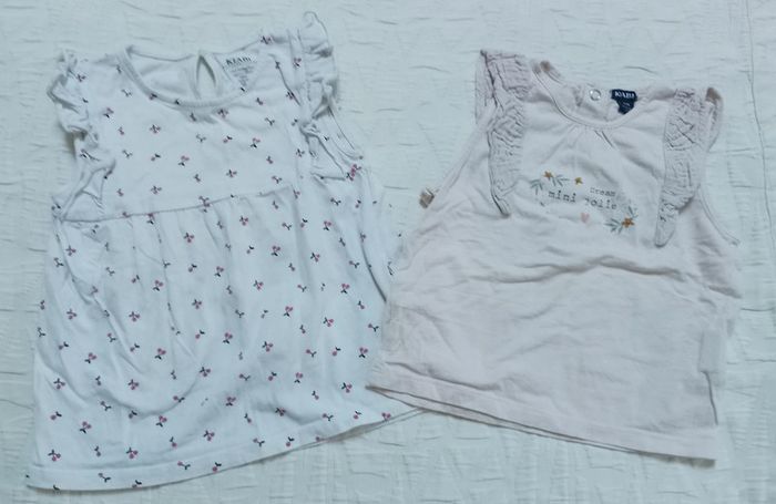 Kiabi lot 2 t shirts hauts 12 mois cerise coeur
