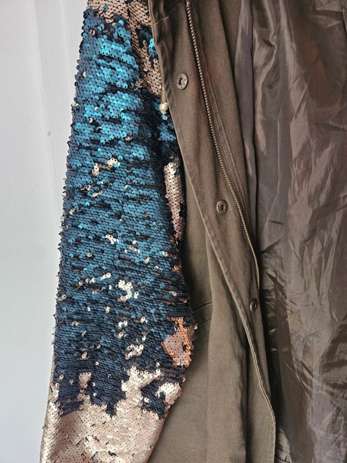 Veste parka  blouson tendance a sequin kaki - photo numéro 2