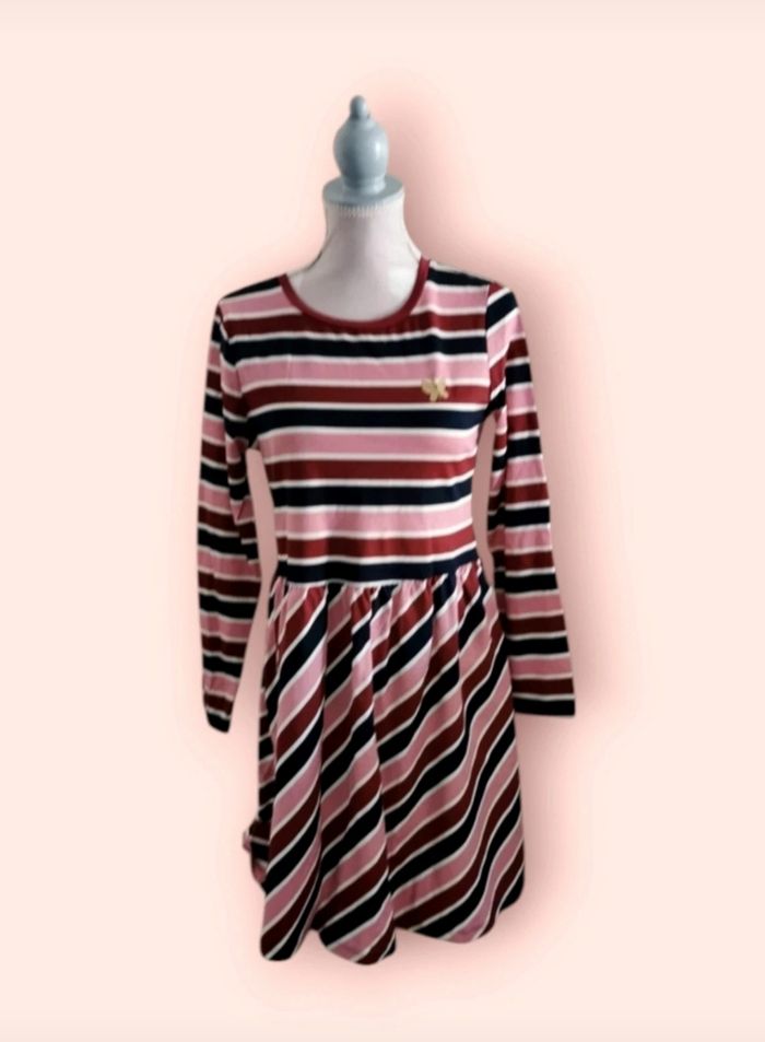 Robe rayé multicolore papillon doré pailleté C&A taille 10 ans