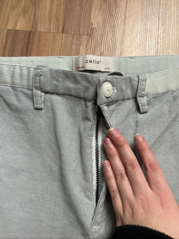 Pantalon gris/bleu Slim C25 côtelé Celio Tailles 42-44 - photo numéro 5