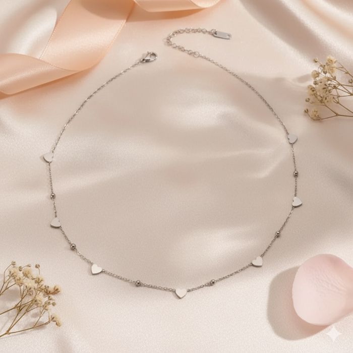 Collier coeur argenté en acier inoxydable - photo numéro 2
