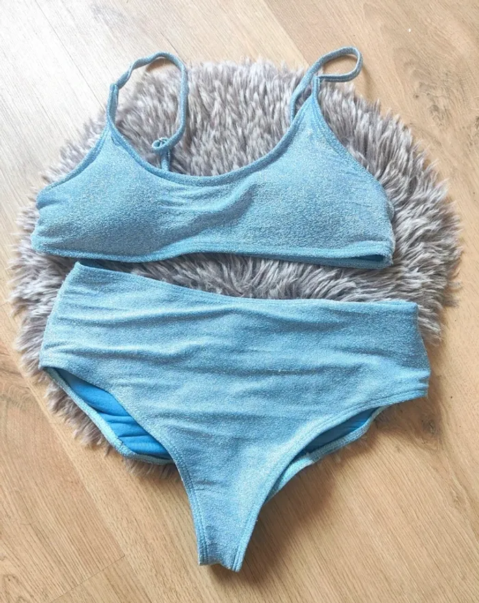 Ensemble de pole dance bleu pailleté - photo numéro 2