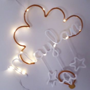 Décoration mural prénom personnalisé tricotin fait main guirlande lumineuse chambre bébé ALinaMaille