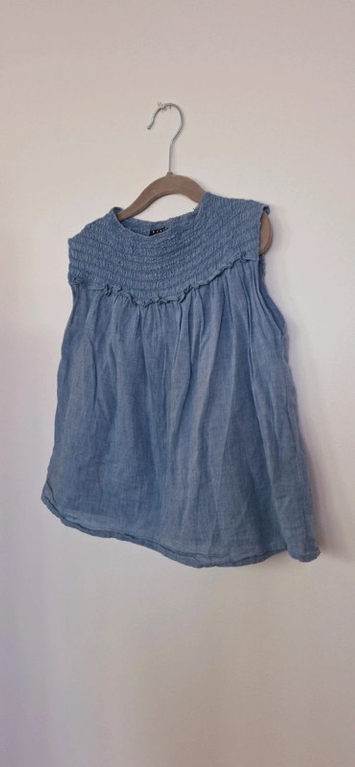 Blouse bleu en coton – Sisley – 6/7 ans - photo numéro 2