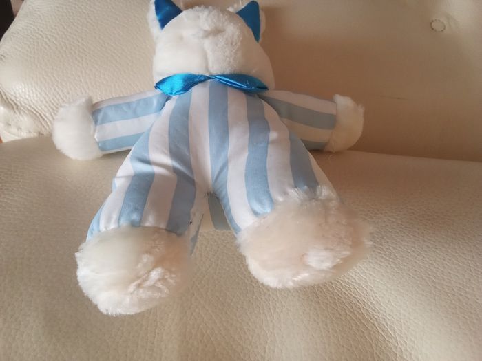 Lapin blanc et bleu vintage Pampers ancien  vers 1991 rayures   très joli - photo numéro 6