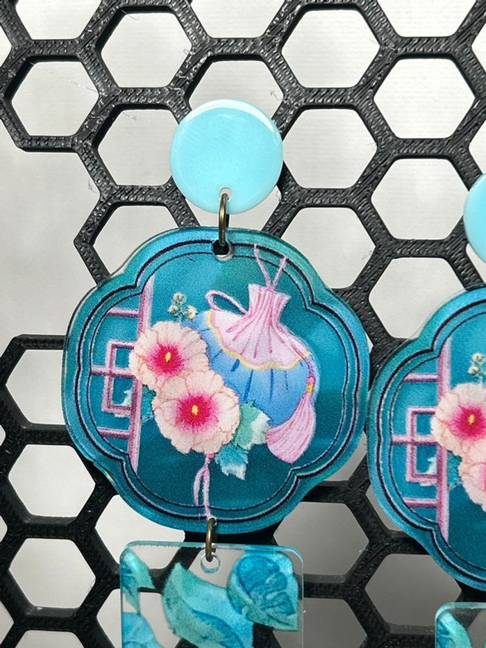 Boucles d’oreilles - Bleu floral - photo numéro 2