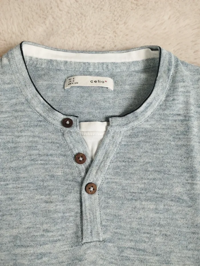 Pull bleu boutonné col celio S - photo numéro 3