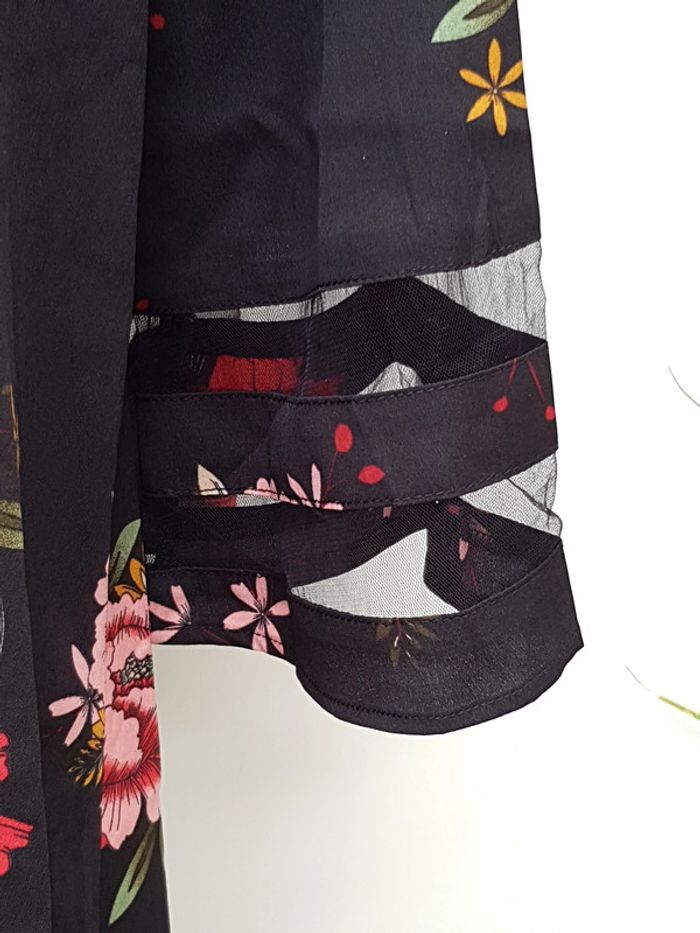 Robe Tunique Noire Imprimé Fleurs Rouge Et Rose - photo numéro 6