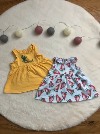 Lot 2 hauts sans manches - tropical et pastèque - lefties 68cm