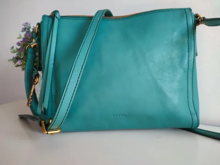 Sac bandoulière en cuir turquoise - photo numéro 3
