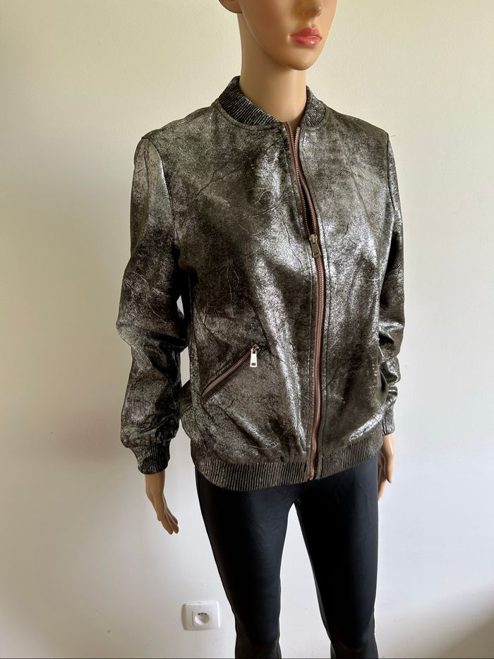Blouson kaki et argenté Zara taille XS comme neuf - photo numéro 2
