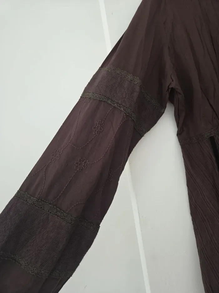 Tunique robe marron femme brodée TBE 100% coton Taille 4 mais il est où le soleil - photo numéro 4