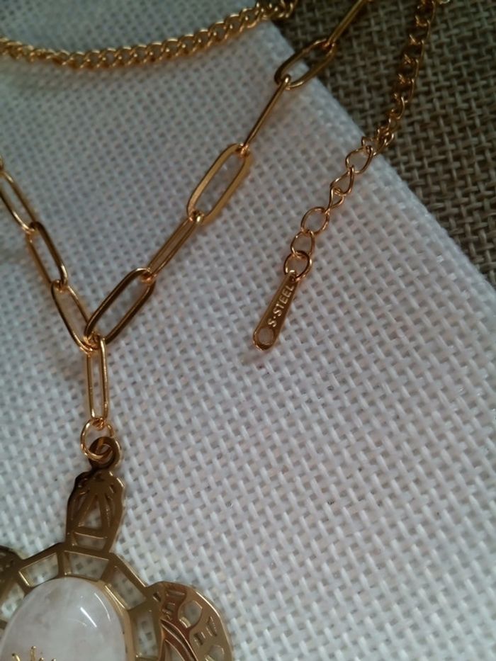 Collier double avec tortue et pierre de quartz rose - photo numéro 3