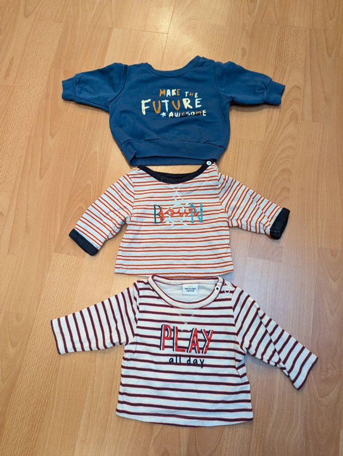 Lot de 3 tee-shirts à manches longues/pulls 3 mois