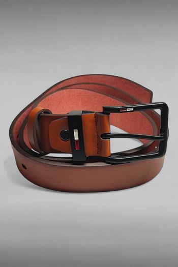 Ceinture cuir marron clair Boucle acier noire 120CM