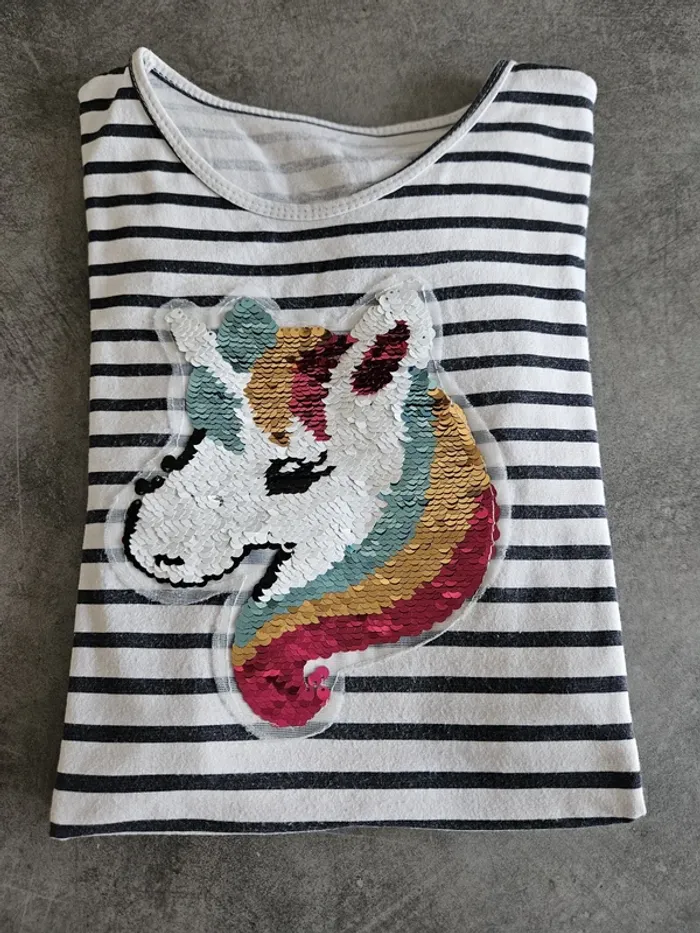 Robe marinière à manches courtes fille - Taille 8 ans - Licorne en sequins - photo numéro 6