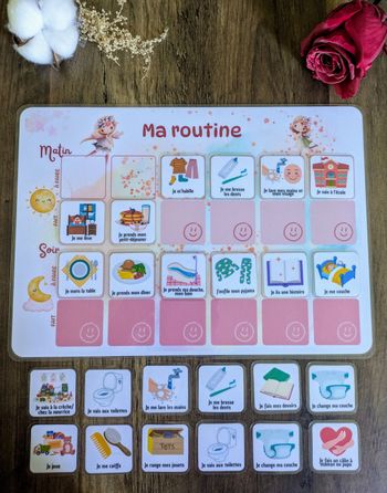Tableau de routine Enfant petite fée rose – Tableau Visuel Matin Soir