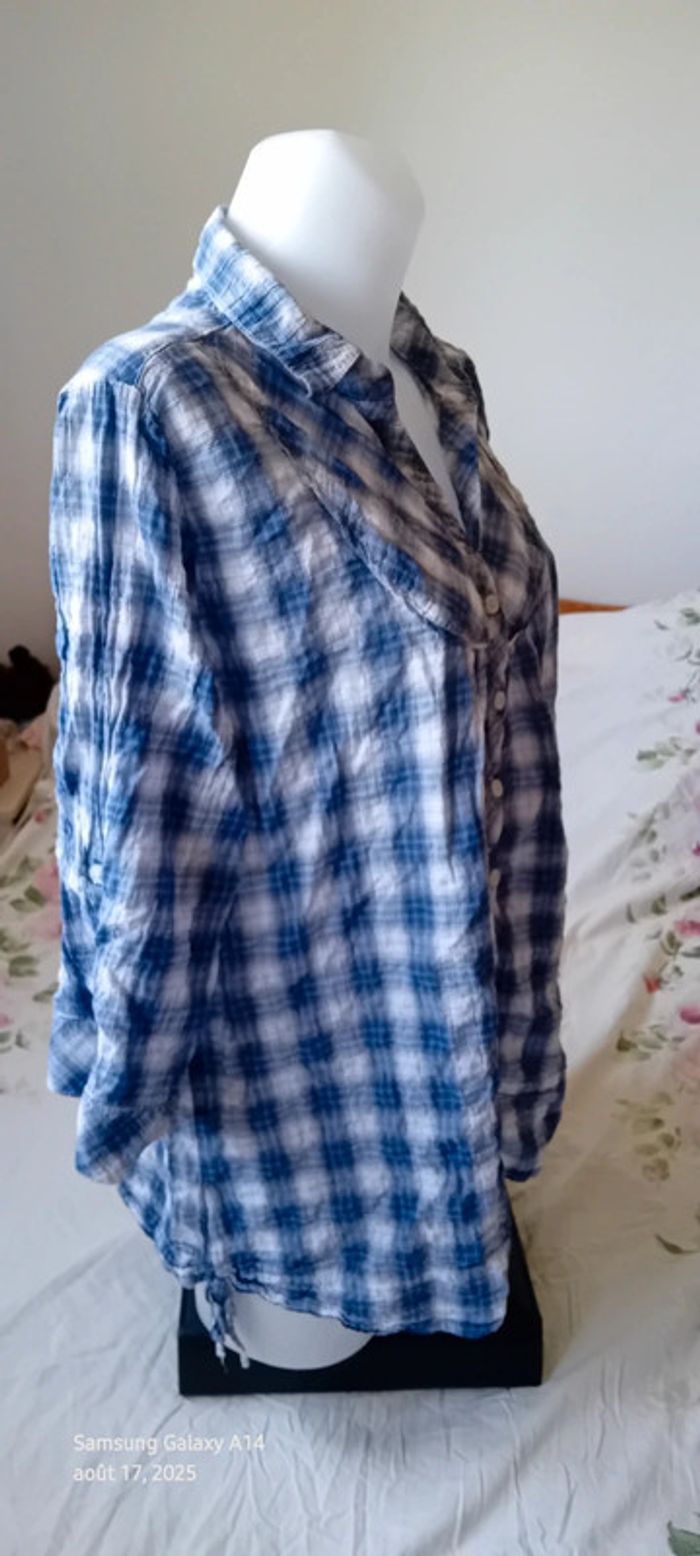 Chemise manches 3/4 ajustables à carreaux col V et boutons bleu femme 48/50 m&s mode - photo numéro 5