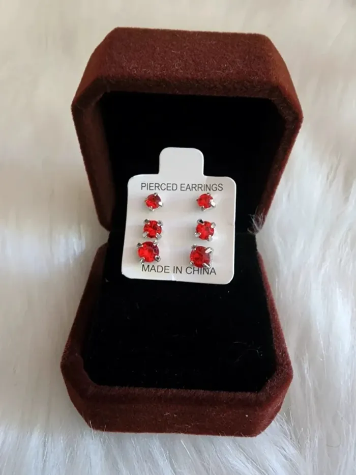 💎Boucles d’oreilles 3 paires Zirconium Rouges 💎