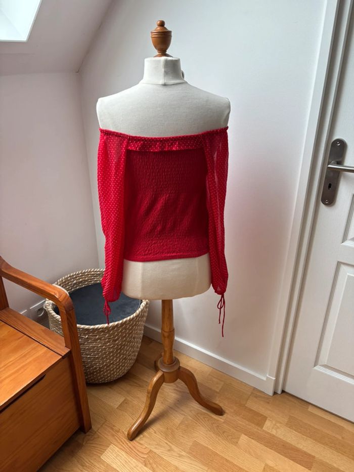 Sublime blouse bohème rouge à pois - T38 - photo numéro 8