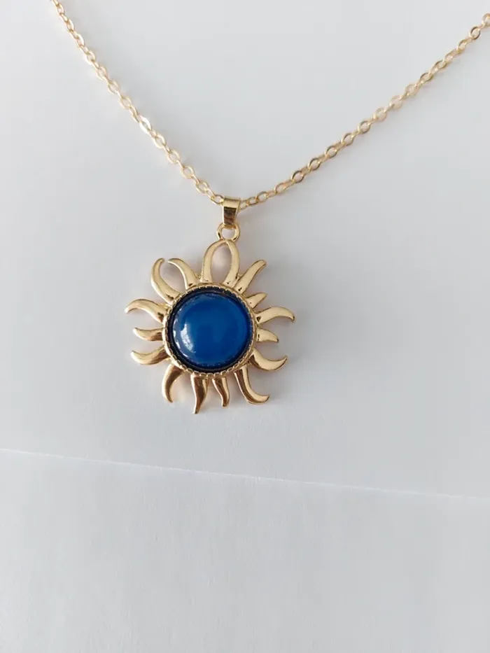 Parure collier et boucles d'oreilles  - soleil bleu - acier inoxydable - tendance bohème 🌊 - photo numéro 3