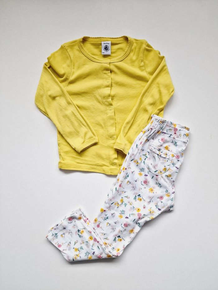 Petit Bateau - Ensemble gilet / cardigan longues manches + pantalon fleuri (3 ans)