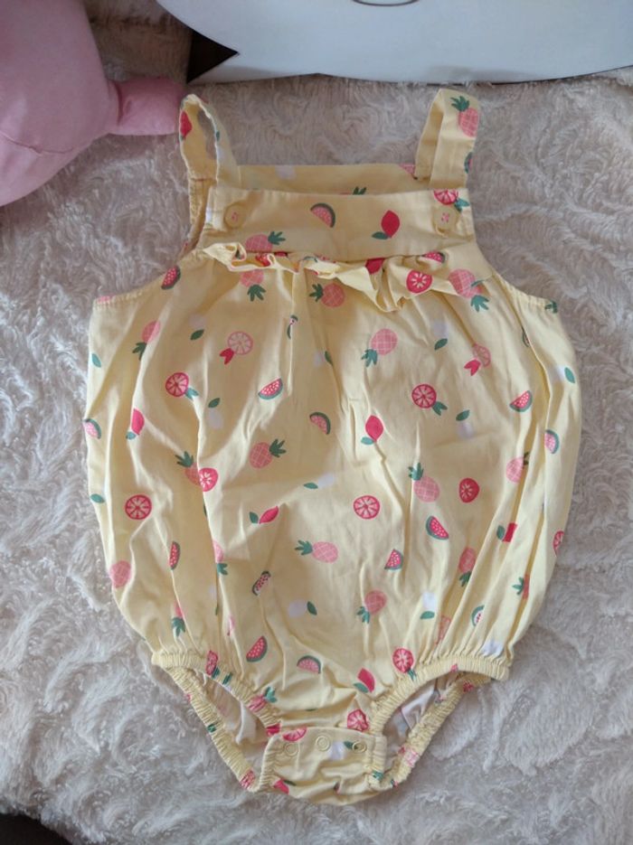 Barboteuse combinaison été Fille 6 mois Fruits Tao 100% coton - photo numéro 2