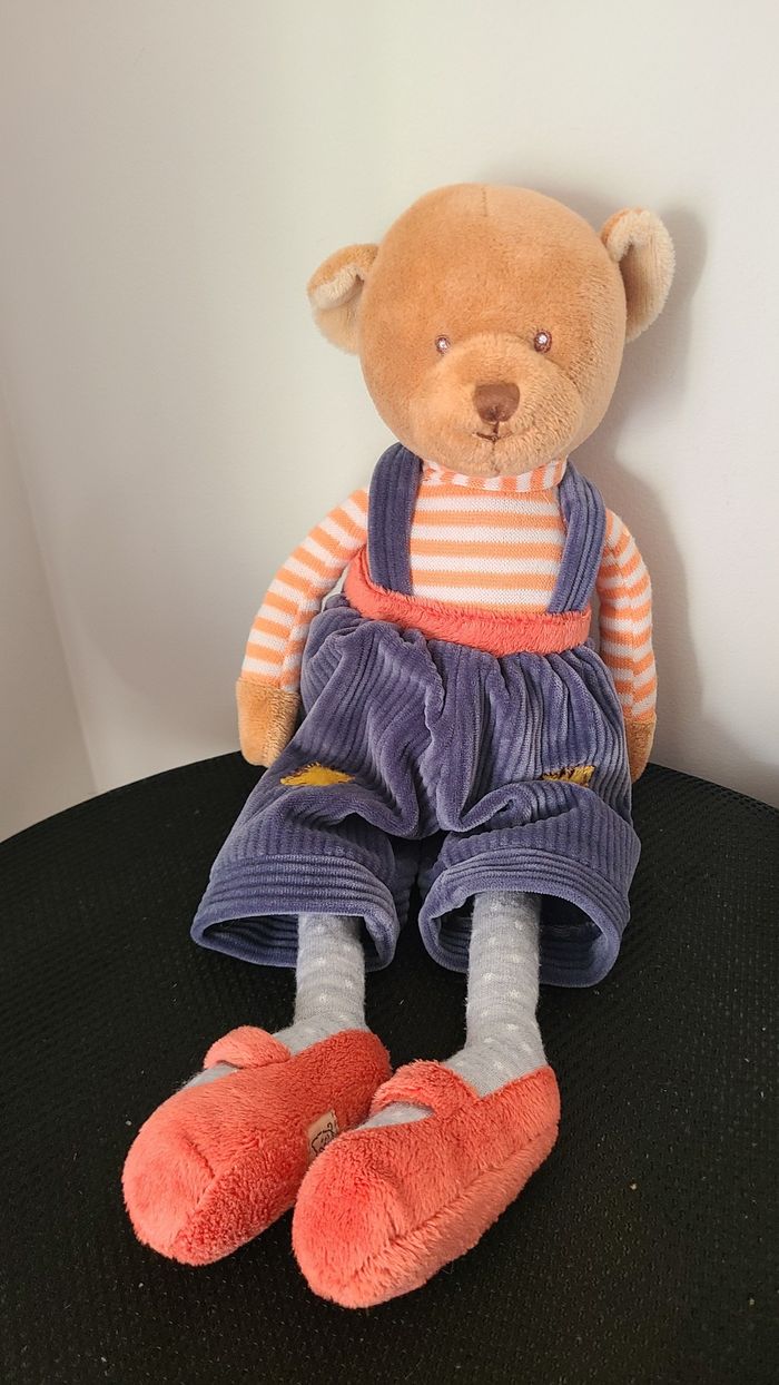Doudou ours Mavi bleu tout doux avec son pantalon court en velours bleu par Bukowski. - photo numéro 4