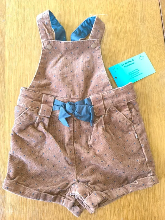 324976 salopette short marron point noir fille 6 mois obaibi
