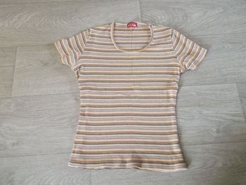 Tee shirt KIABI rayé orange blanc et marron 42 TBE