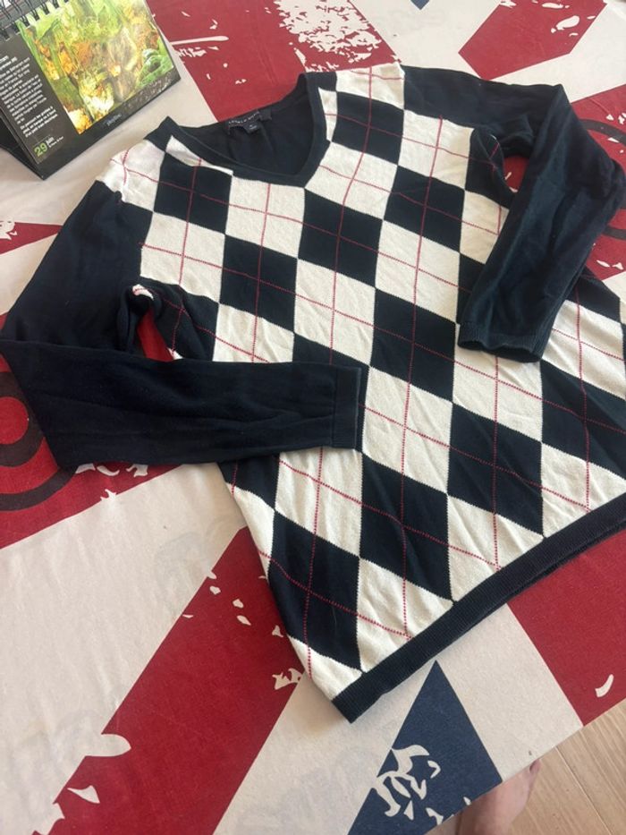 Sweat en col V Tommy Hilfiger taille M blanc à carreau bleu marine et rouge - photo numéro 4
