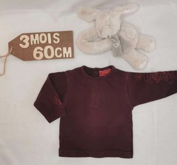 Tee-shirt 👣 manches longues,  bordeaux, du pareil  au même,  3mois/60cm