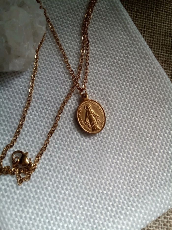 Collier gourmette Vierge Marie en acier inoxydable