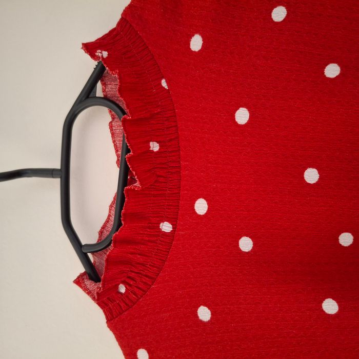 Blouse fluide rouge à pois blanc – Col montant froncé - Manches longues - Taille XS/S/M - Naf Naf - photo numéro 9