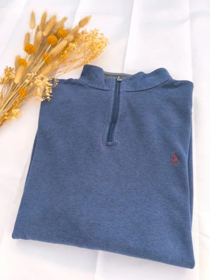 Pull 1/4 zippé Ralph Lauren Polo taille XXL excellent état bleu avec logo - photo numéro 2