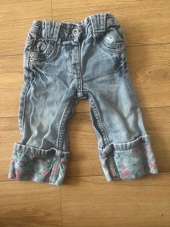 jean bébé fille creeks 12 mois denim revers fleuri taille réglable 100% coton 