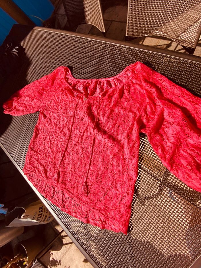 Ample Tunique en dentelle, rose, vif, taille unique - photo numéro 5