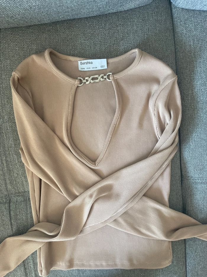 haut à manche longue beige , Bershka - photo numéro 4