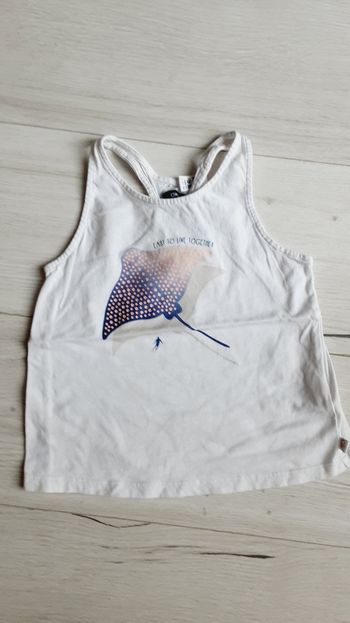 Vêtement fille tee-shirt débardeur blanc motif poisson raie Okaïdi 4 ans