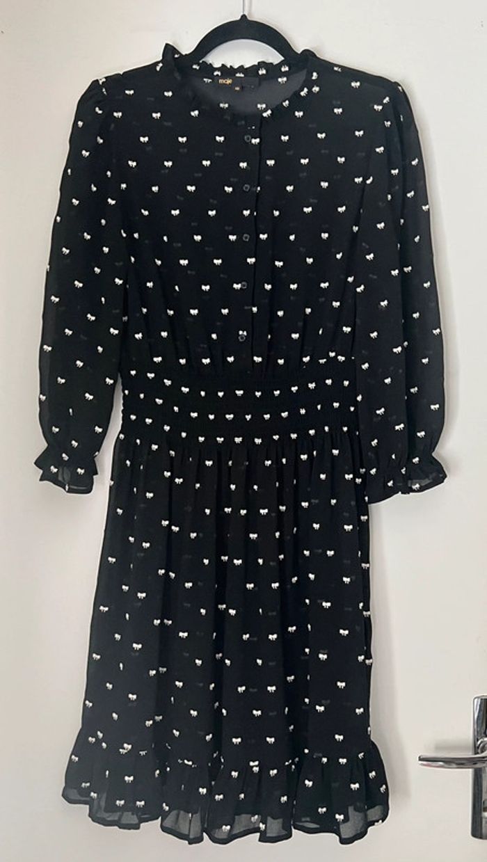 Robe Noire Brodée Maje Taille 40 - photo numéro 7